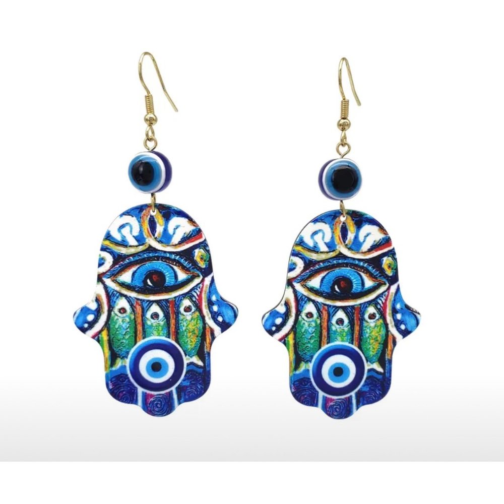 "Blue Hamsa" Evil Eye Earrings